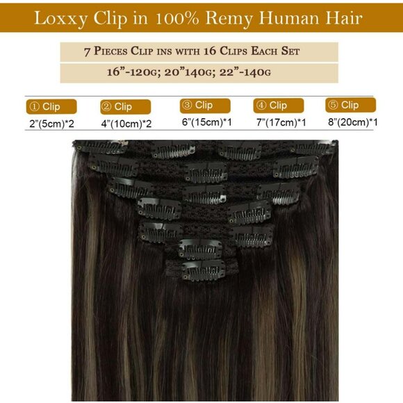 🤎 14" Real Human Hair Clip-In Extensions R1B-1B/6A // NIB! - Picture 8 of 8